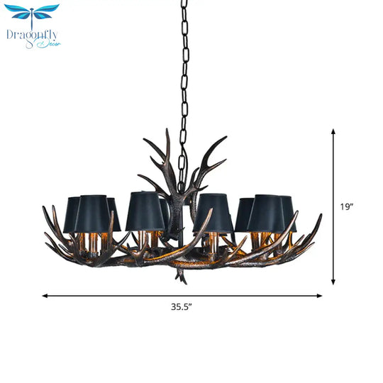 Traditional Tapered Shaped Hanging Lamp 4/6/10 Bulbs Resin Chandelier Light Fixture In Black For