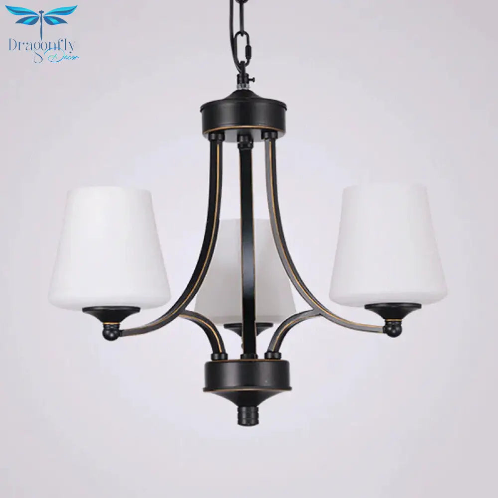 Traditional Tulip Chandelier Light Fixture 3/5/8 Bulbs Milky Glass Pendant Lighting In Black For
