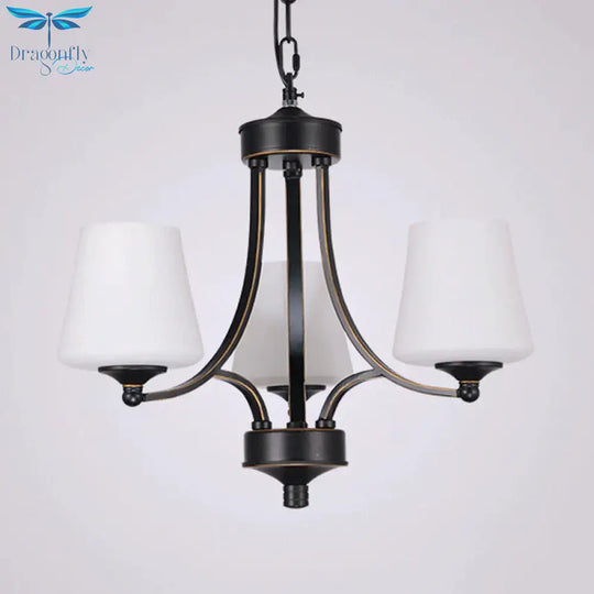 Traditional Tulip Chandelier Light Fixture 3/5/8 Bulbs Milky Glass Pendant Lighting In Black For