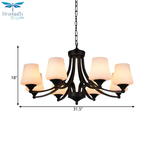 Traditional Tulip Chandelier Light Fixture 3/5/8 Bulbs Milky Glass Pendant Lighting In Black For