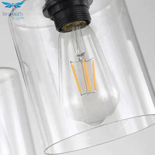 Traditional Two - Tiers 14 Lights Clear Glass Hanging Chandelier In Black With Cylinder Shade