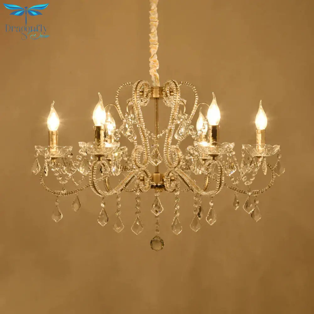 Traditionalism Candelabra Chandelier 6 - Bulb Clear Crystal Hanging Light Fixture With Metal
