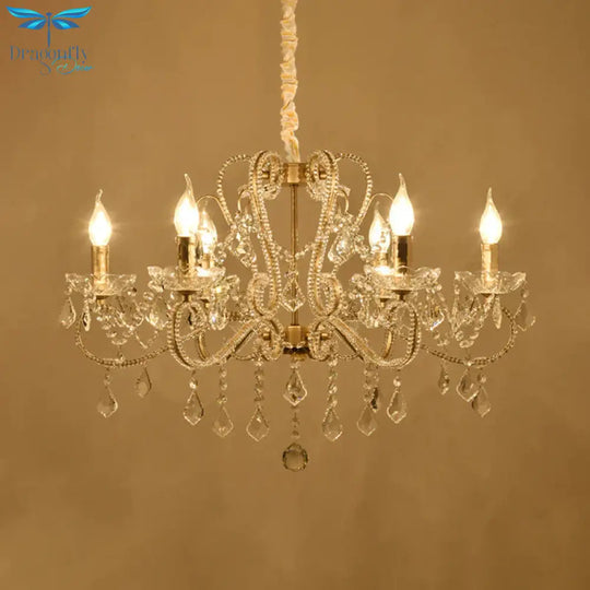 Traditionalism Candelabra Chandelier 6 - Bulb Clear Crystal Hanging Light Fixture With Metal