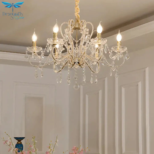 Traditionalism Candelabra Chandelier 6 - Bulb Clear Crystal Hanging Light Fixture With Metal