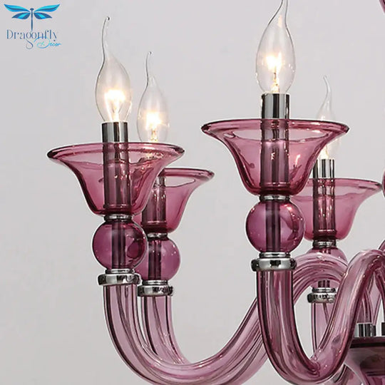 Traditionary Beige/Purple/Blue Glass Hanging Lamp With 10 Bulbs