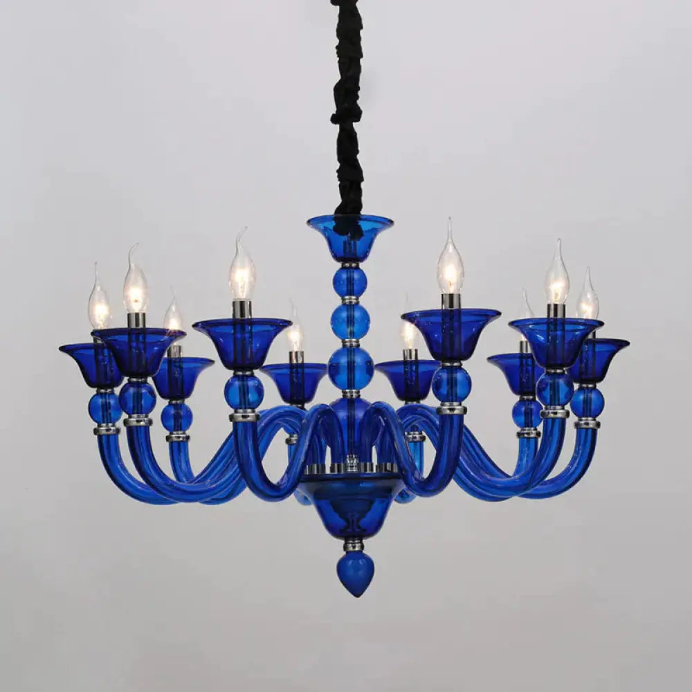 Traditionary Beige/Purple/Blue Glass Hanging Lamp With 10 Bulbs Blue