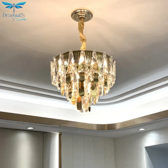 Triangle Chandelier Modernism Metallic 7 - Light Gold Hanging Ceiling Light With Crystal Icicle