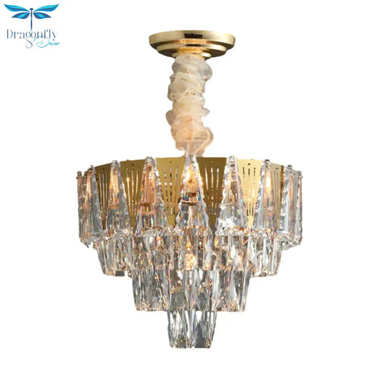 Triangle Chandelier Modernism Metallic 7 - Light Gold Hanging Ceiling Light With Crystal Icicle