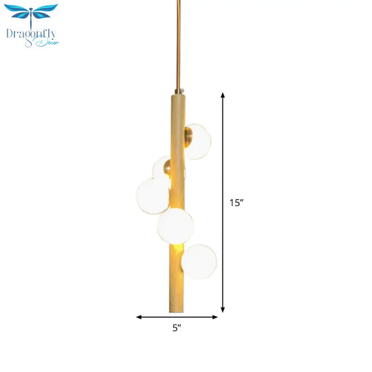 Tube Wood Chandelier Lighting Fixture Asian Style 5 Heads Beige Hanging Ceiling Lamp With Bubble