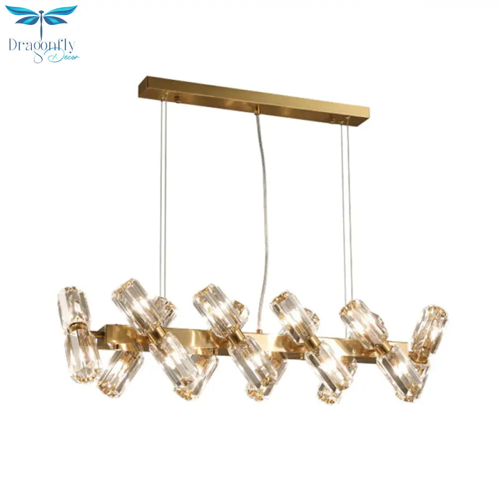 Tubular Chandelier Lamp Traditionary Beveled Crystal 12/16 Bulbs Gold Hanging Pendant Light
