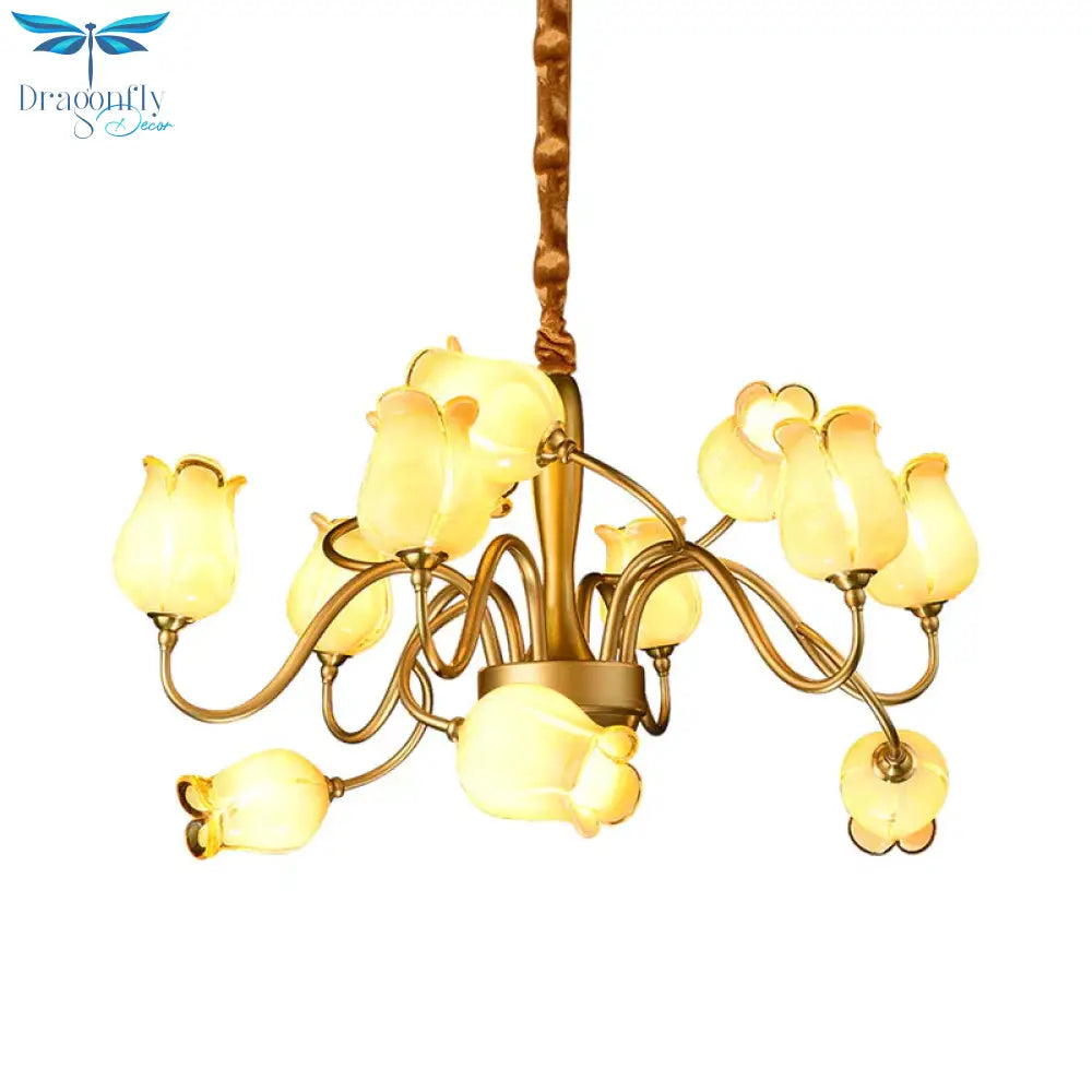 Tulip Bedroom Ceiling Chandelier American Garden Metal 12 Heads Gold Led Pendant Light Fixture