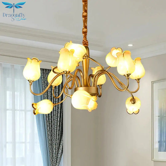 Tulip Bedroom Ceiling Chandelier American Garden Metal 12 Heads Gold Led Pendant Light Fixture