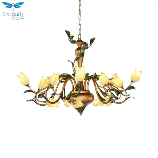 Tulip Metal Chandelier Pendant Light Romantic Pastoral 15 Heads Living Room Led Suspension Lighting