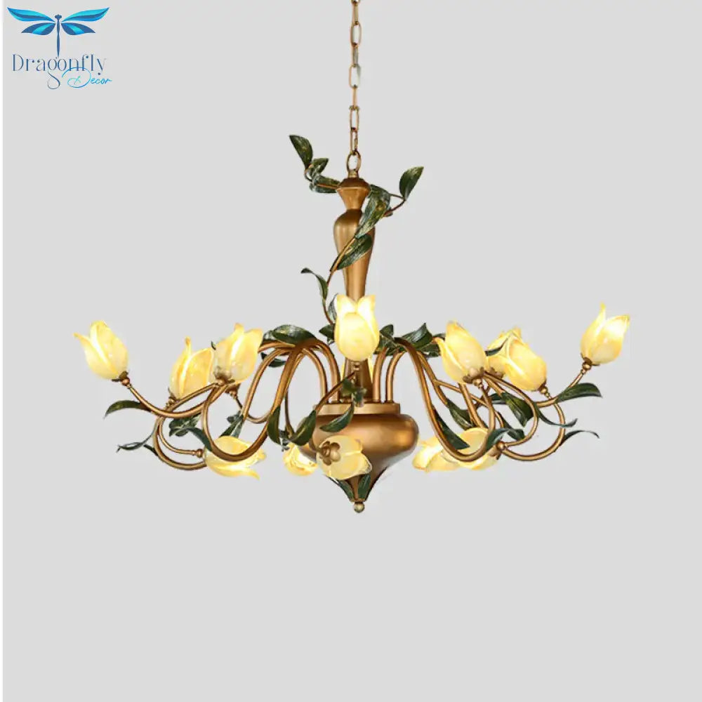 Tulip Metal Chandelier Pendant Light Romantic Pastoral 15 Heads Living Room Led Suspension Lighting