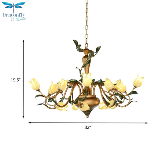 Tulip Metal Chandelier Pendant Light Romantic Pastoral 15 Heads Living Room Led Suspension Lighting
