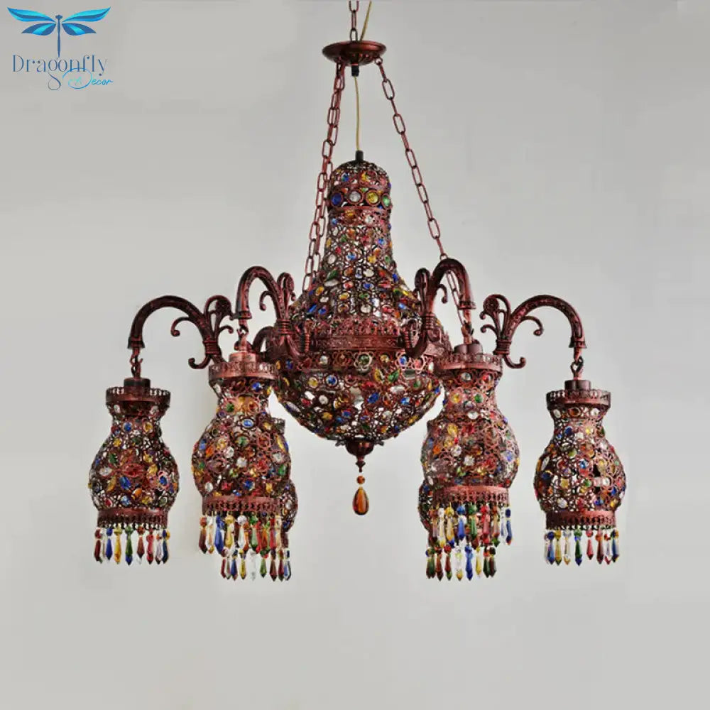 Urn Shaped Restaurant Ceiling Chandelier Bohemian Metal 9 Lights Copper Hanging Lamp Kit