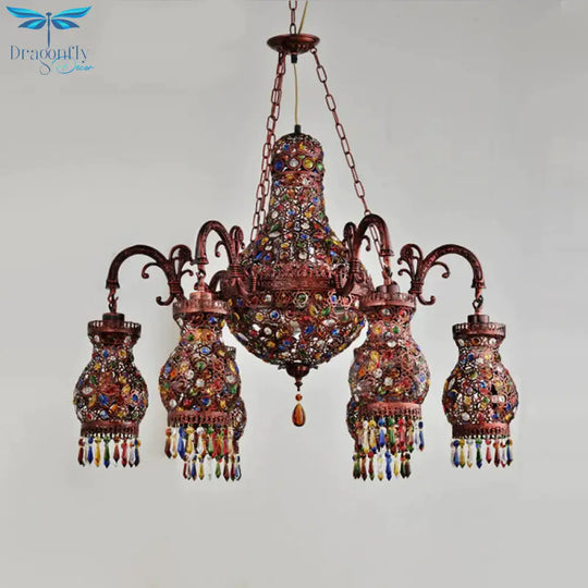 Urn Shaped Restaurant Ceiling Chandelier Bohemian Metal 9 Lights Copper Hanging Lamp Kit