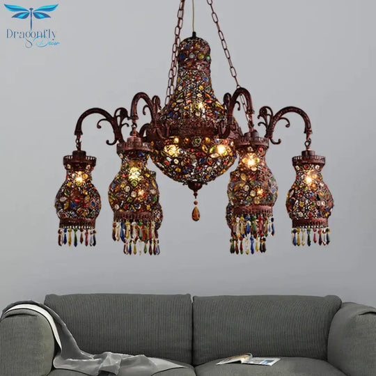 Urn Shaped Restaurant Ceiling Chandelier Bohemian Metal 9 Lights Copper Hanging Lamp Kit
