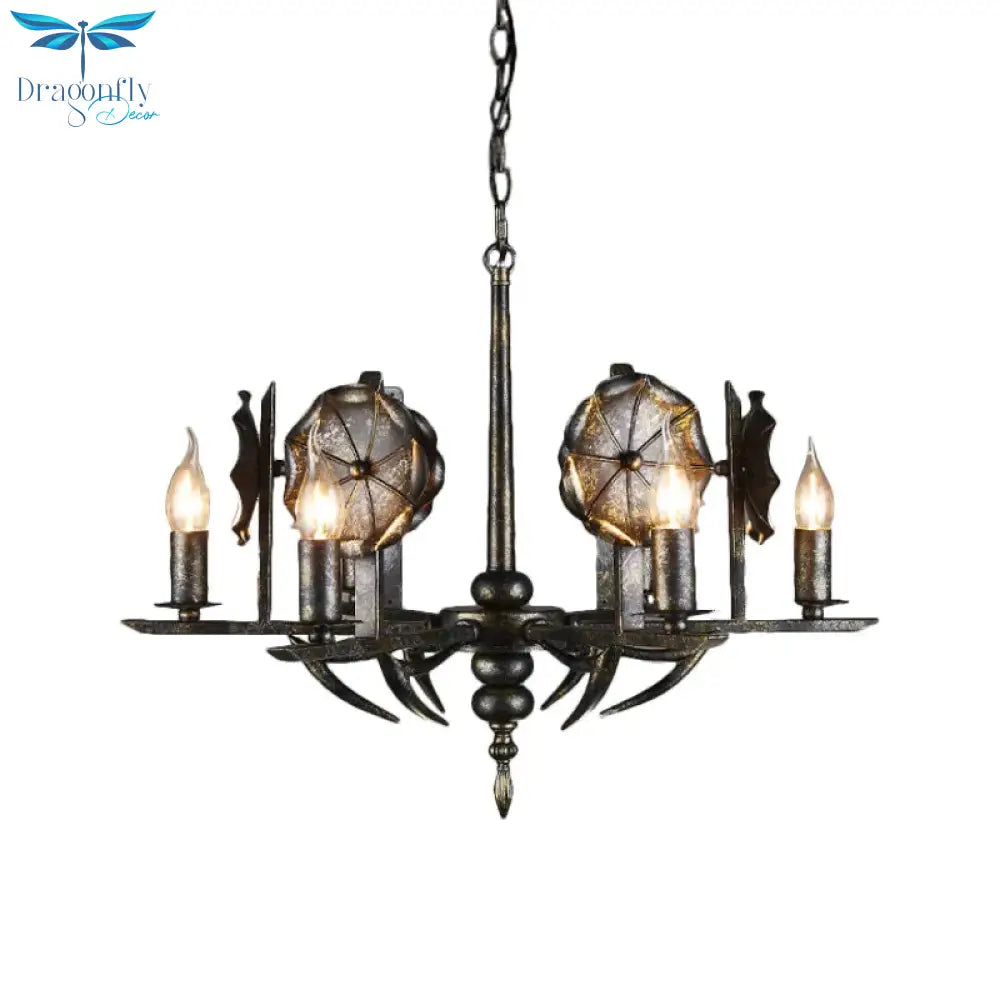 Vintage Aged Brass Chandelier Candle 6 Lights Metallic Pendant Lamp For Farmhouse Cottage