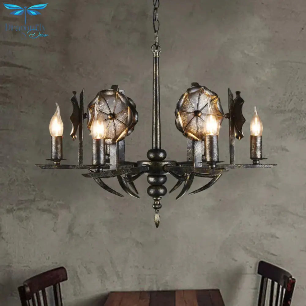 Vintage Aged Brass Chandelier Candle 6 Lights Metallic Pendant Lamp For Farmhouse Cottage