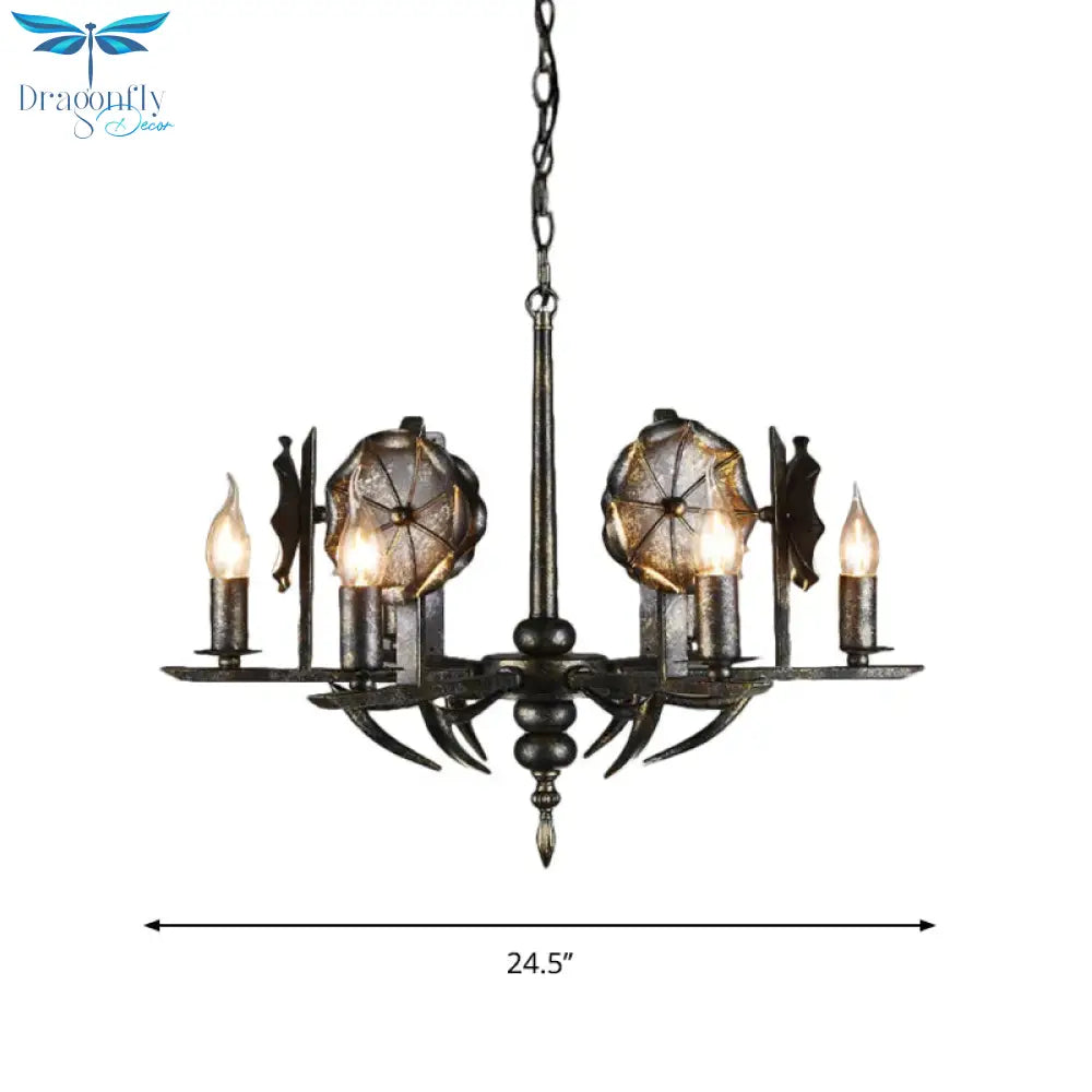 Vintage Aged Brass Chandelier Candle 6 Lights Metallic Pendant Lamp For Farmhouse Cottage