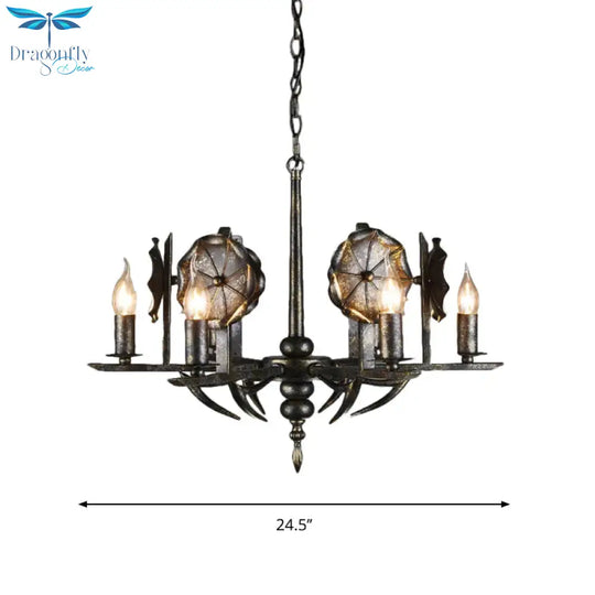 Vintage Aged Brass Chandelier Candle 6 Lights Metallic Pendant Lamp For Farmhouse Cottage