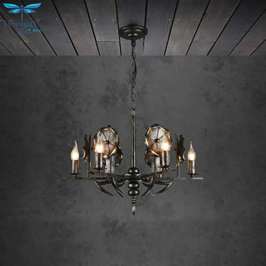 Vintage Aged Brass Chandelier Candle 6 Lights Metallic Pendant Lamp For Farmhouse Cottage
