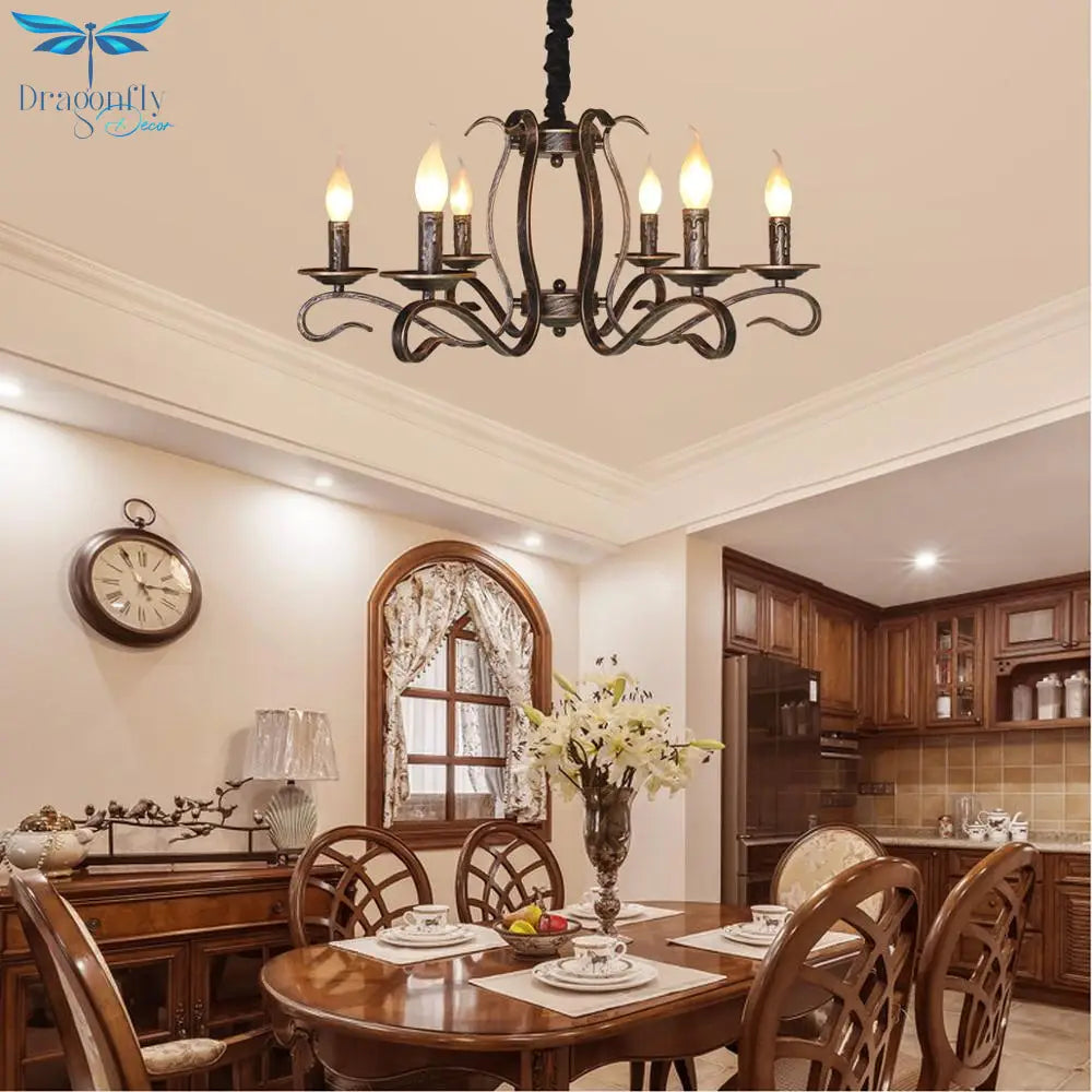 Vintage Bronze Rustic Candle Iron 6 - Lights Chandelier For Dining Room Living Pendant Lighting