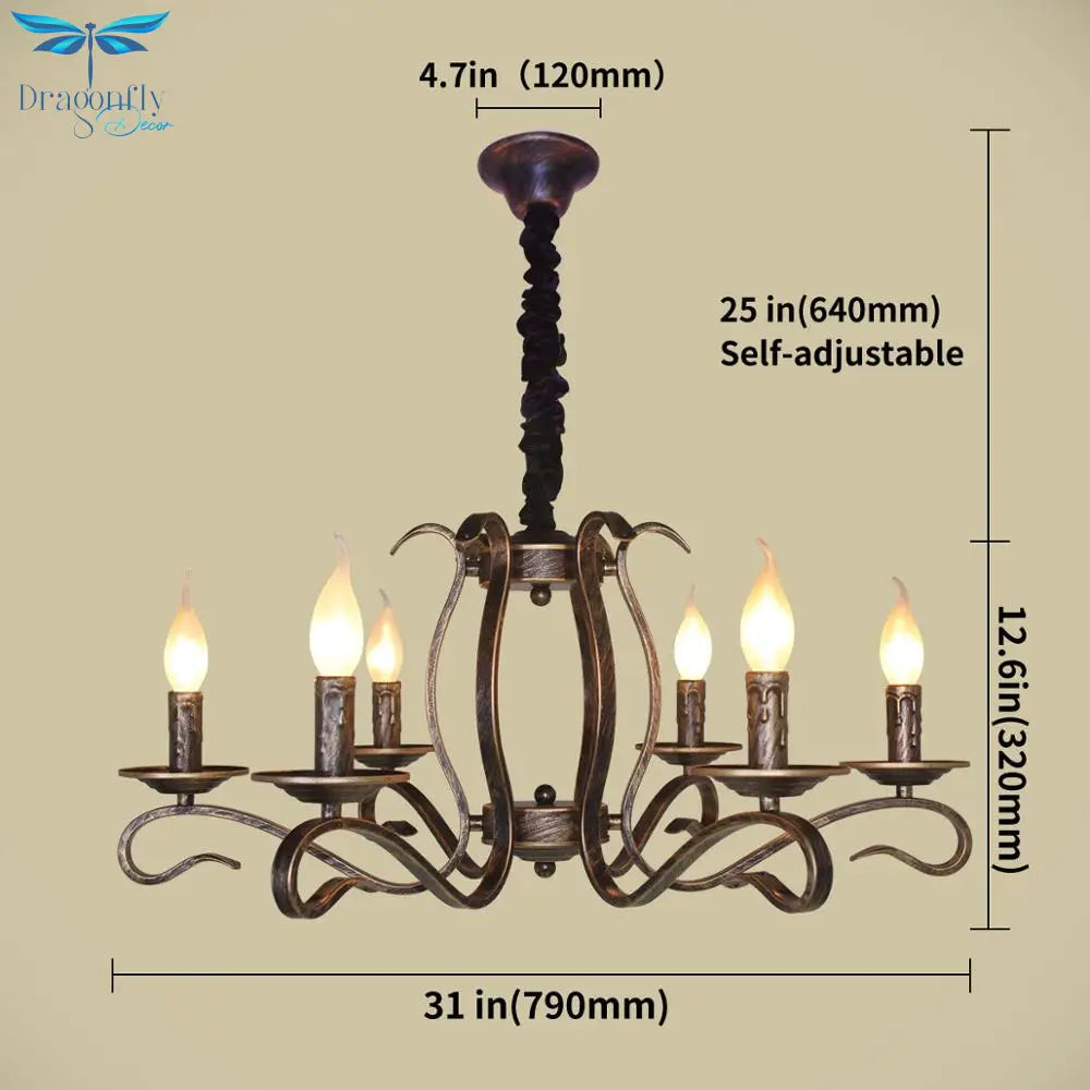 Vintage Bronze Rustic Candle Iron 6 - Lights Chandelier For Dining Room Living Pendant Lighting