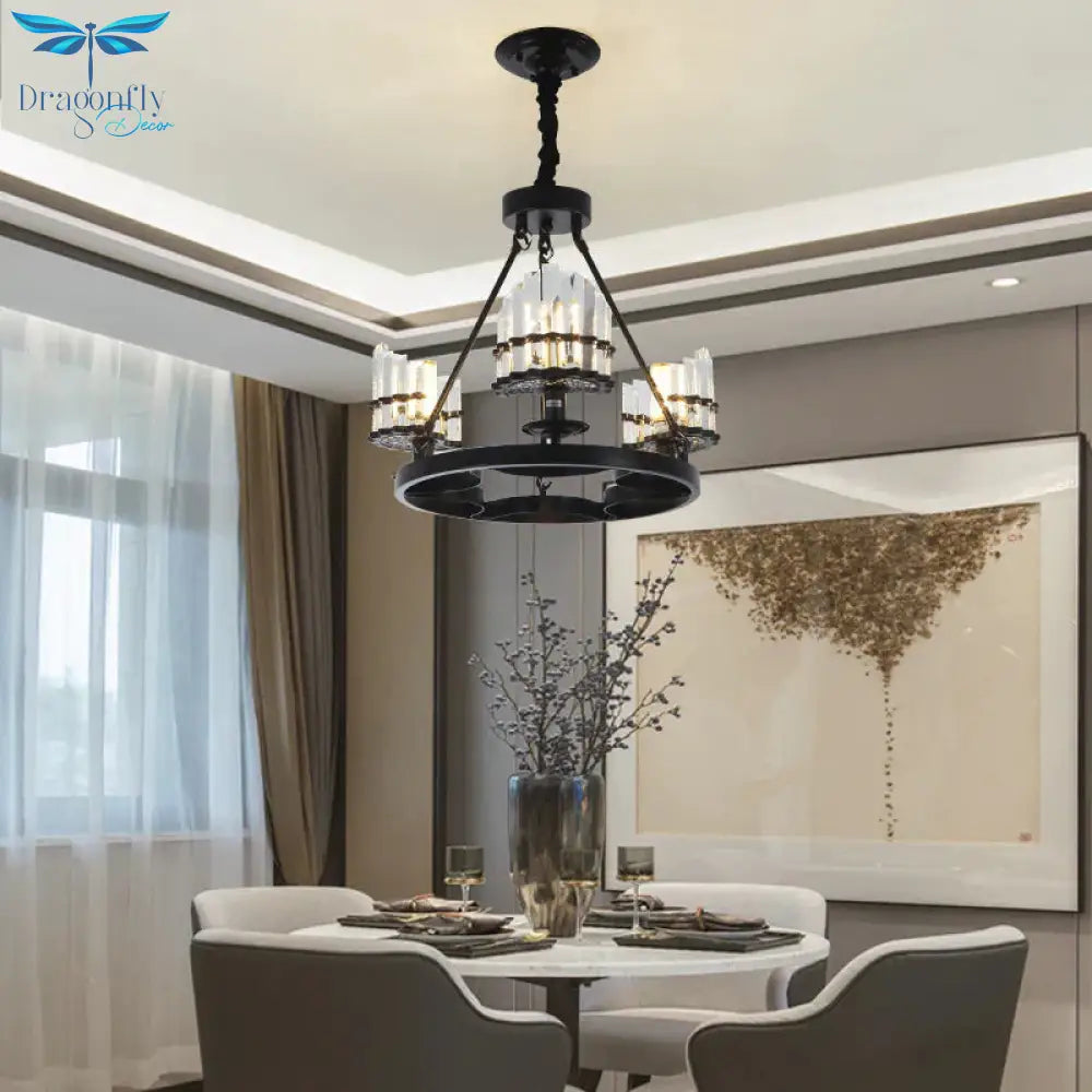 Vintage Circular Industrial Design Crystal Chandelier For Living Room Dining