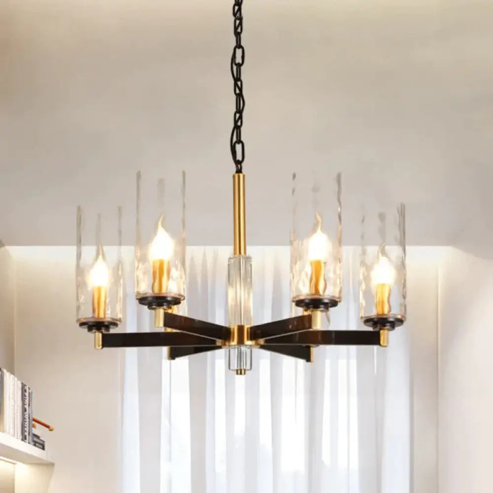 Vintage Cylinder Chandelier Lighting Fixture 3/5/6 Bulbs Clear Water Glass Pendant Lamp In Black