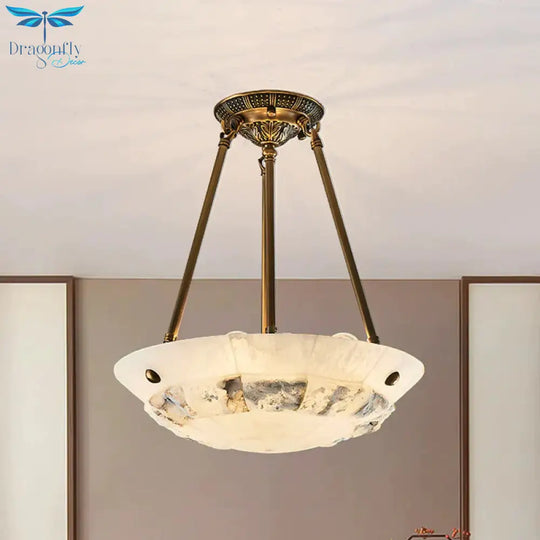 Vintage Patchwork Drum/Bowl Drop Lamp 4 - Head Opal Matte Glass Ceiling Chandelier In Brass For