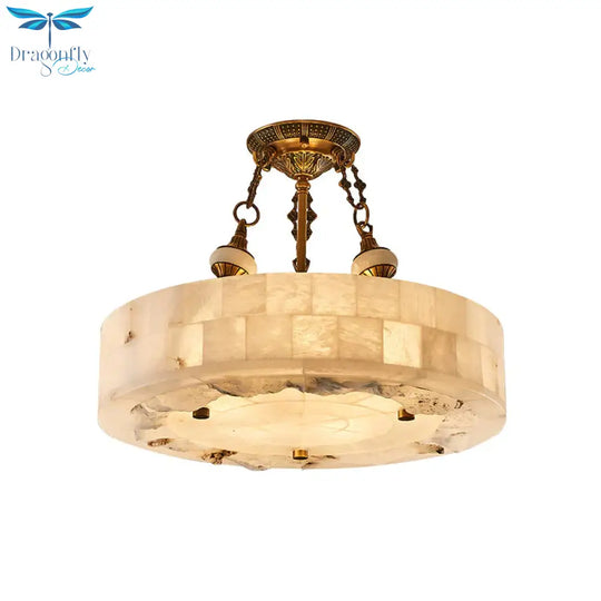 Vintage Patchwork Drum/Bowl Drop Lamp 4 - Head Opal Matte Glass Ceiling Chandelier In Brass For