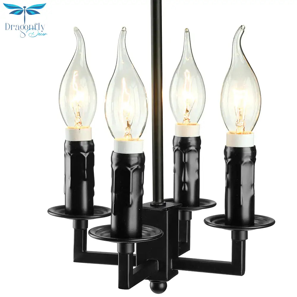 Vintage Squared Cage Chandelier Light Fixture With Candle 4 - Light Wrought Iron Medium Ceiling In