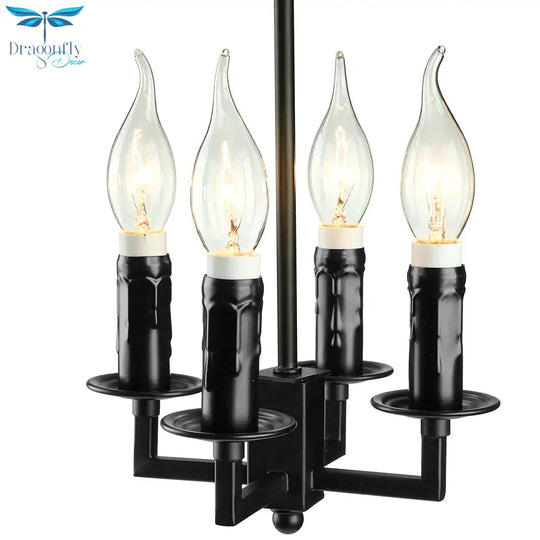 Vintage Squared Cage Chandelier Light Fixture With Candle 4 - Light Wrought Iron Medium Ceiling In