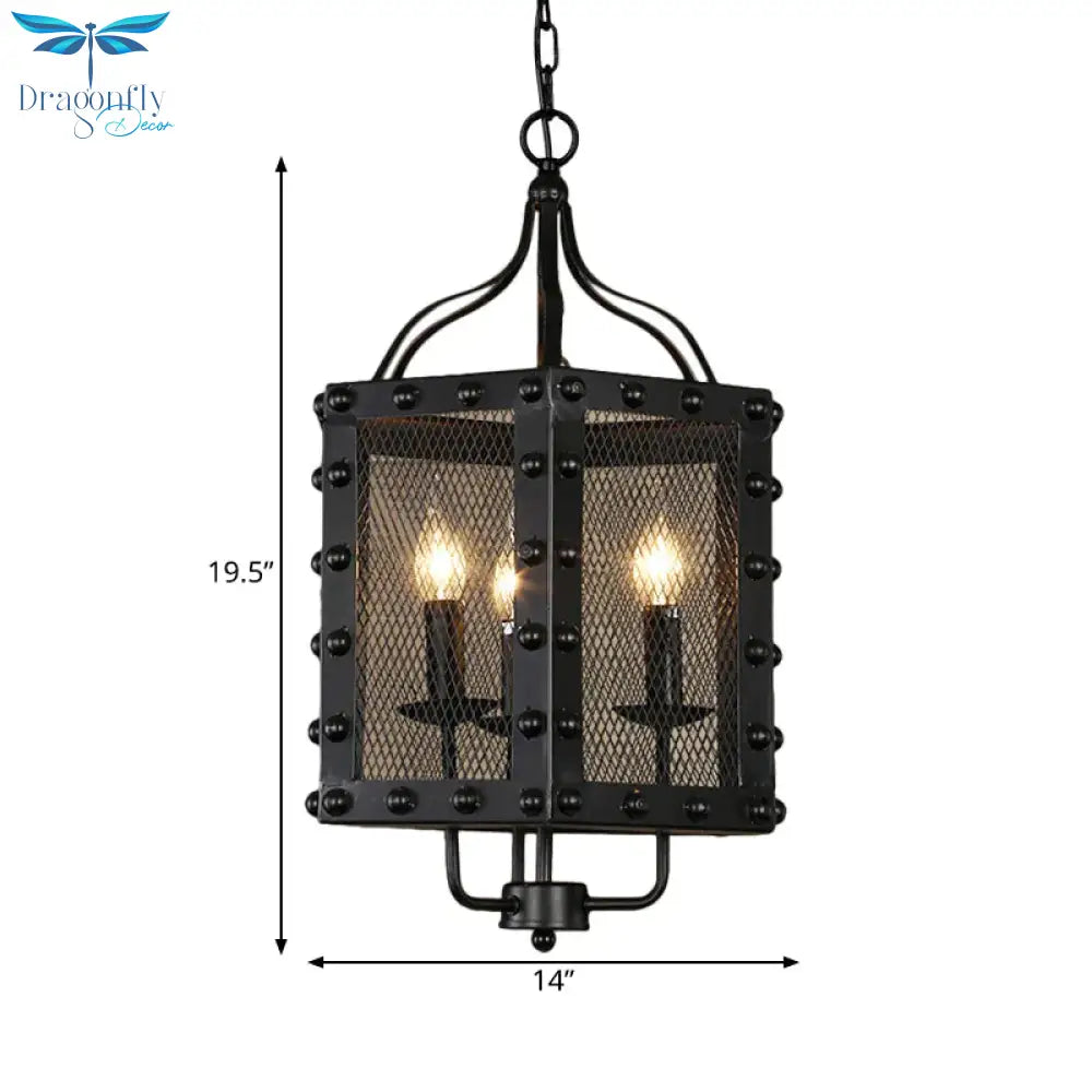 Vintage Style Black Faceted Frame 3 Lights Hanging Lamp