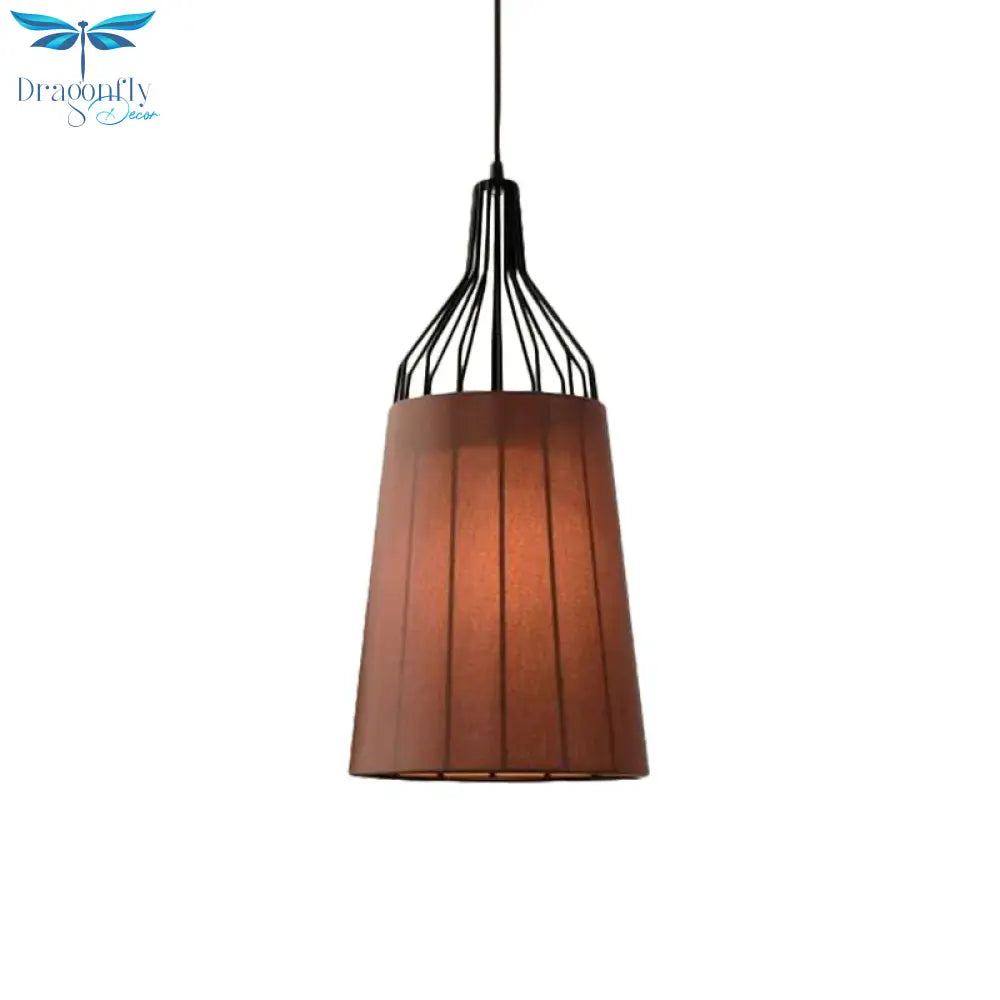 Vintage Tapered Ceiling Chandelier 3 Lights Fabric Suspension Light In Black/Coffee/Beige With Iron