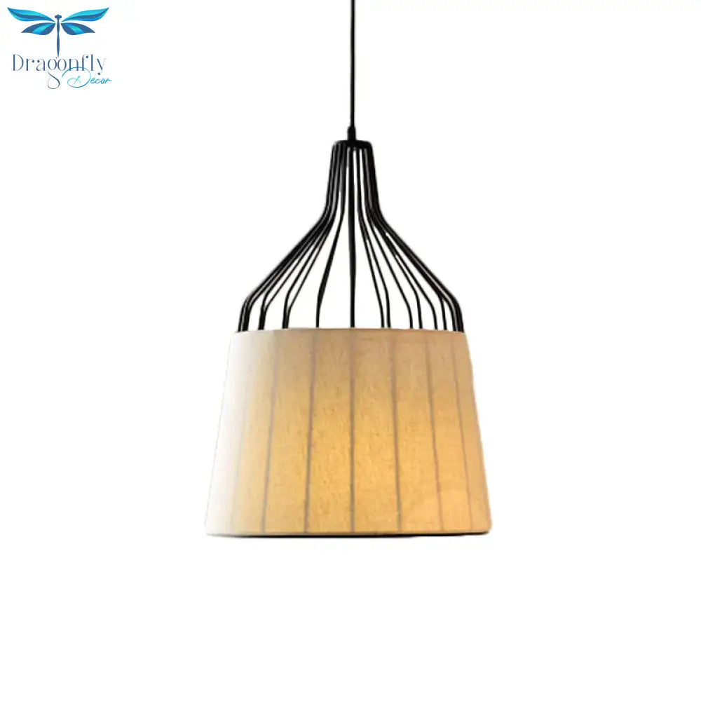 Vintage Tapered Ceiling Chandelier 3 Lights Fabric Suspension Light In Black/Coffee/Beige With Iron