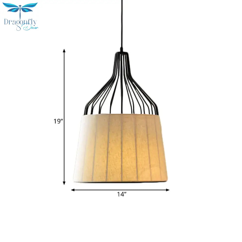 Vintage Tapered Ceiling Chandelier 3 Lights Fabric Suspension Light In Black/Coffee/Beige With Iron