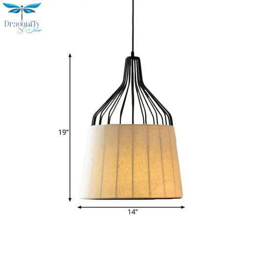 Vintage Tapered Ceiling Chandelier 3 Lights Fabric Suspension Light In Black/Coffee/Beige With Iron