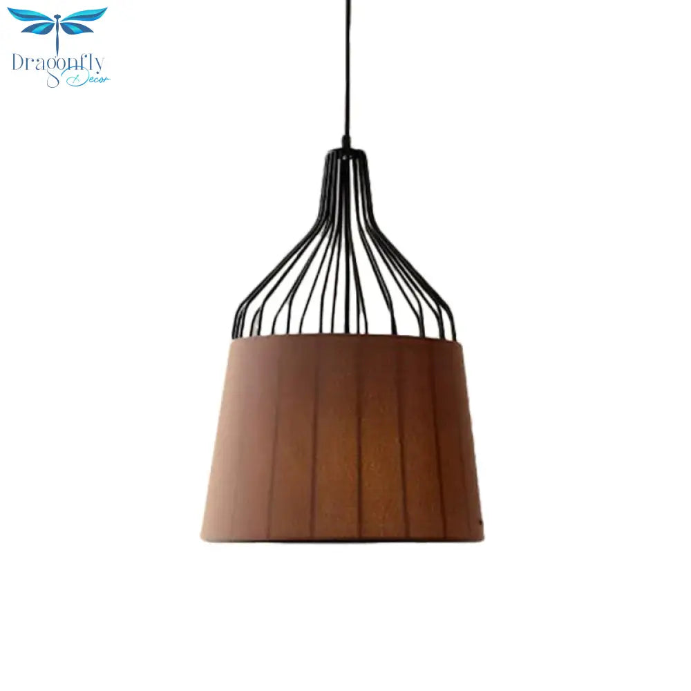 Vintage Tapered Ceiling Chandelier 3 Lights Fabric Suspension Light In Black/Coffee/Beige With Iron