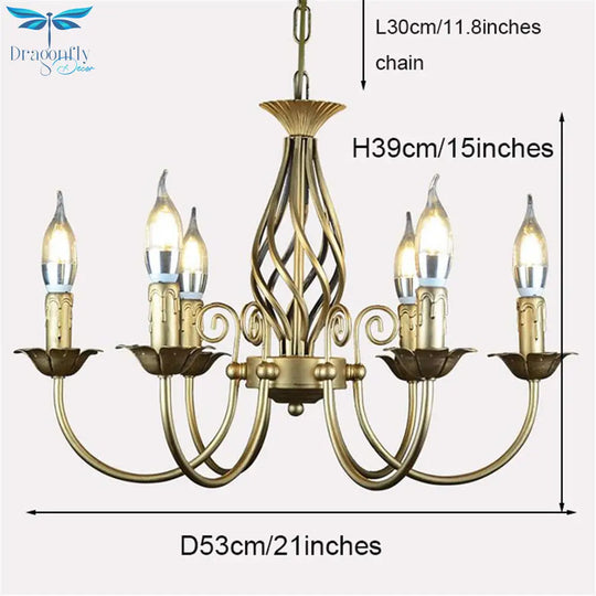 Vintage Wrought Iron 6 Bulb Chandelier Pendant Lighting