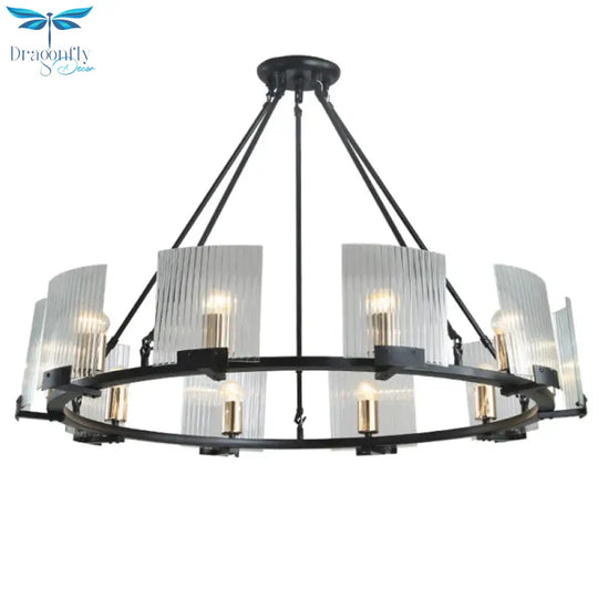 Wagon Wheel Living Room Ceiling Chandelier Traditional Metal 4/8/10 Lights Black Hanging Fixture