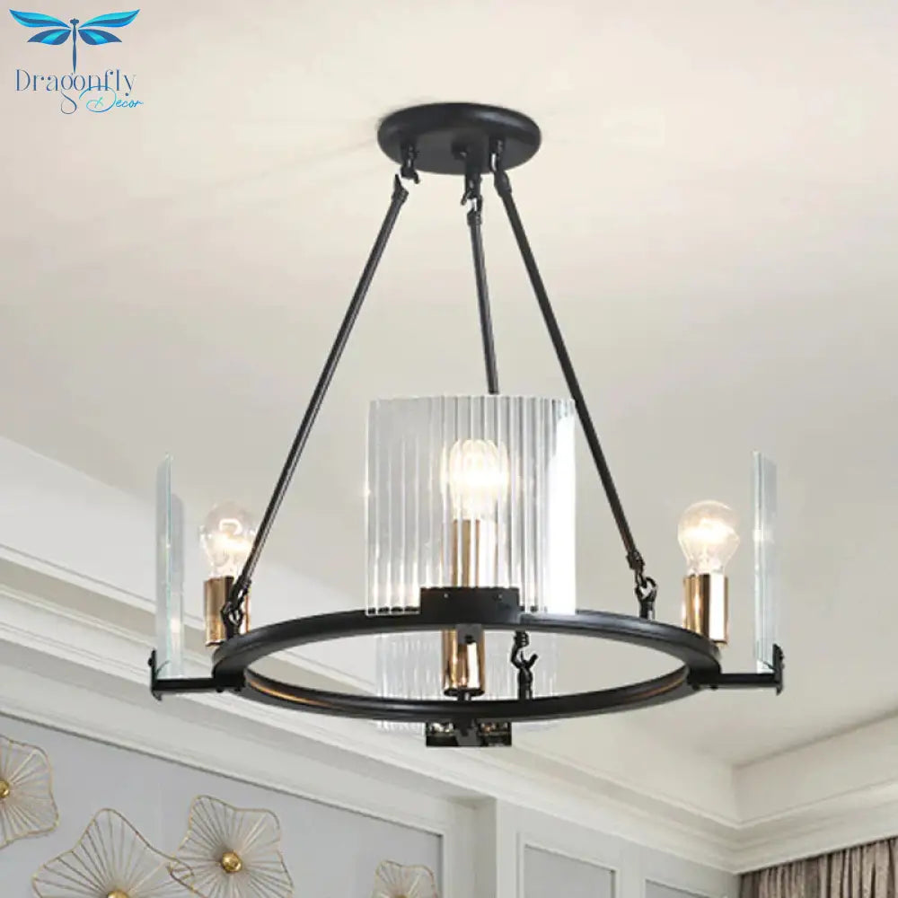 Wagon Wheel Living Room Ceiling Chandelier Traditional Metal 4/8/10 Lights Black Hanging Fixture