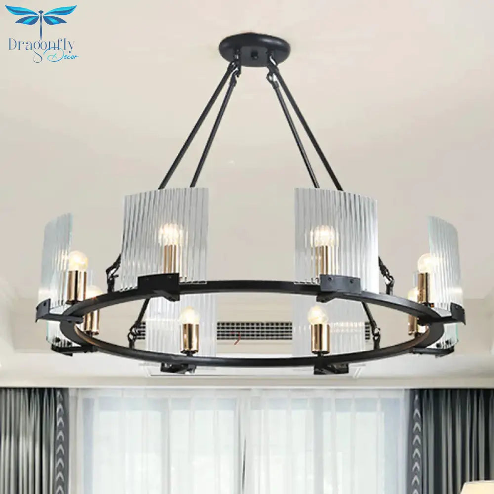 Wagon Wheel Living Room Ceiling Chandelier Traditional Metal 4/8/10 Lights Black Hanging Fixture