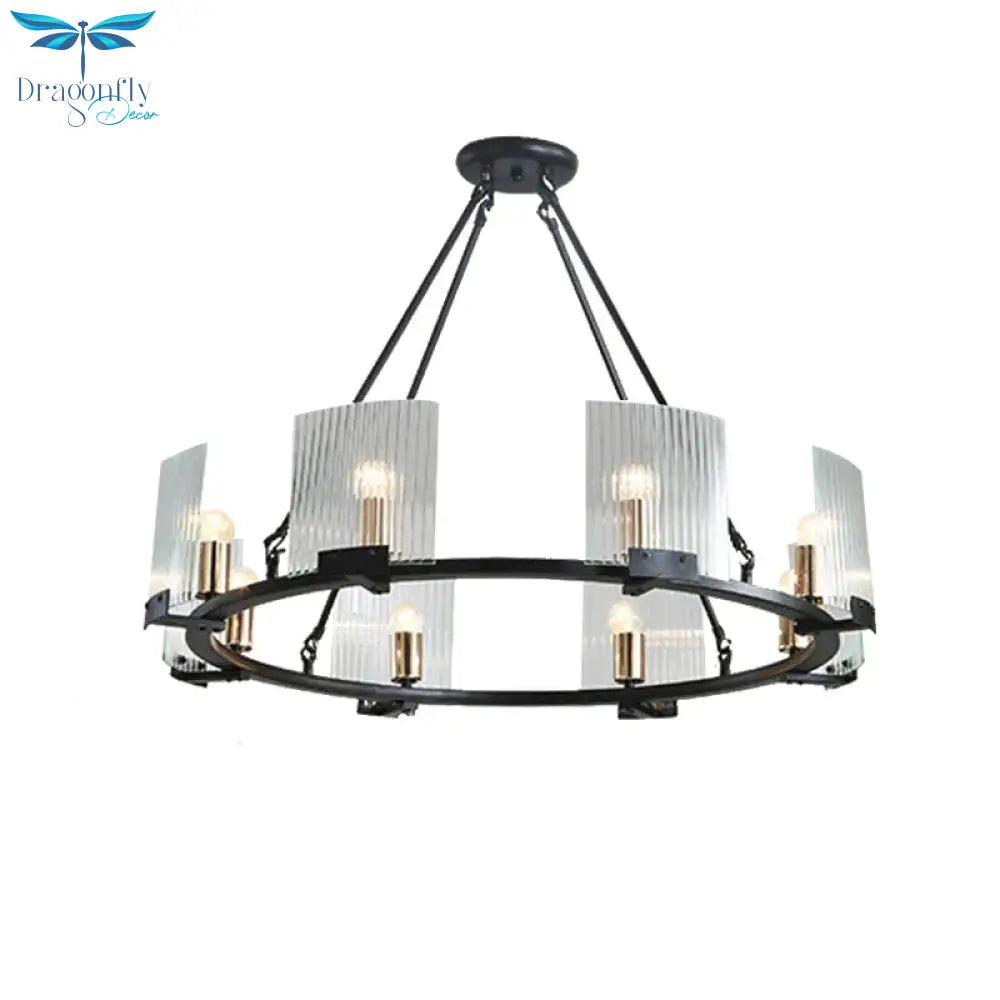 Wagon Wheel Living Room Ceiling Chandelier Traditional Metal 4/8/10 Lights Black Hanging Fixture