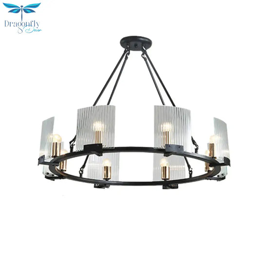 Wagon Wheel Living Room Ceiling Chandelier Traditional Metal 4/8/10 Lights Black Hanging Fixture