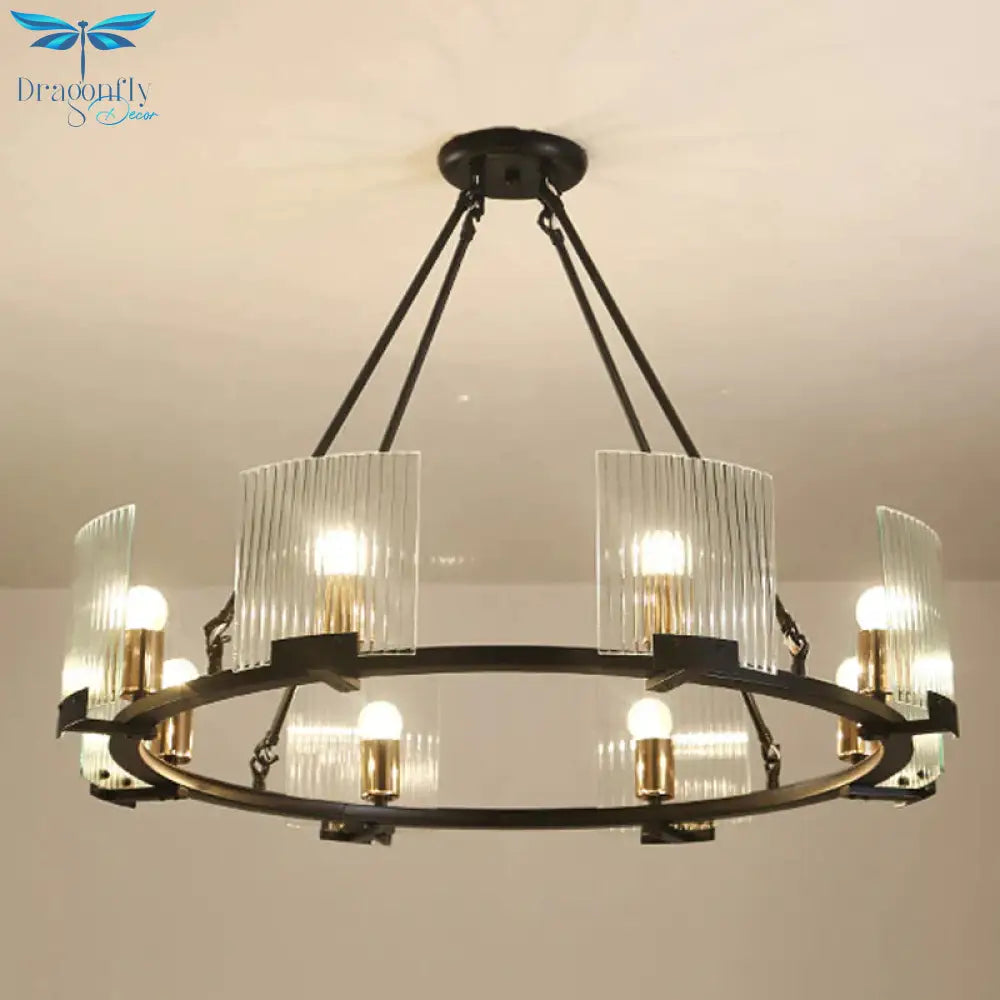 Wagon Wheel Living Room Ceiling Chandelier Traditional Metal 4/8/10 Lights Black Hanging Fixture