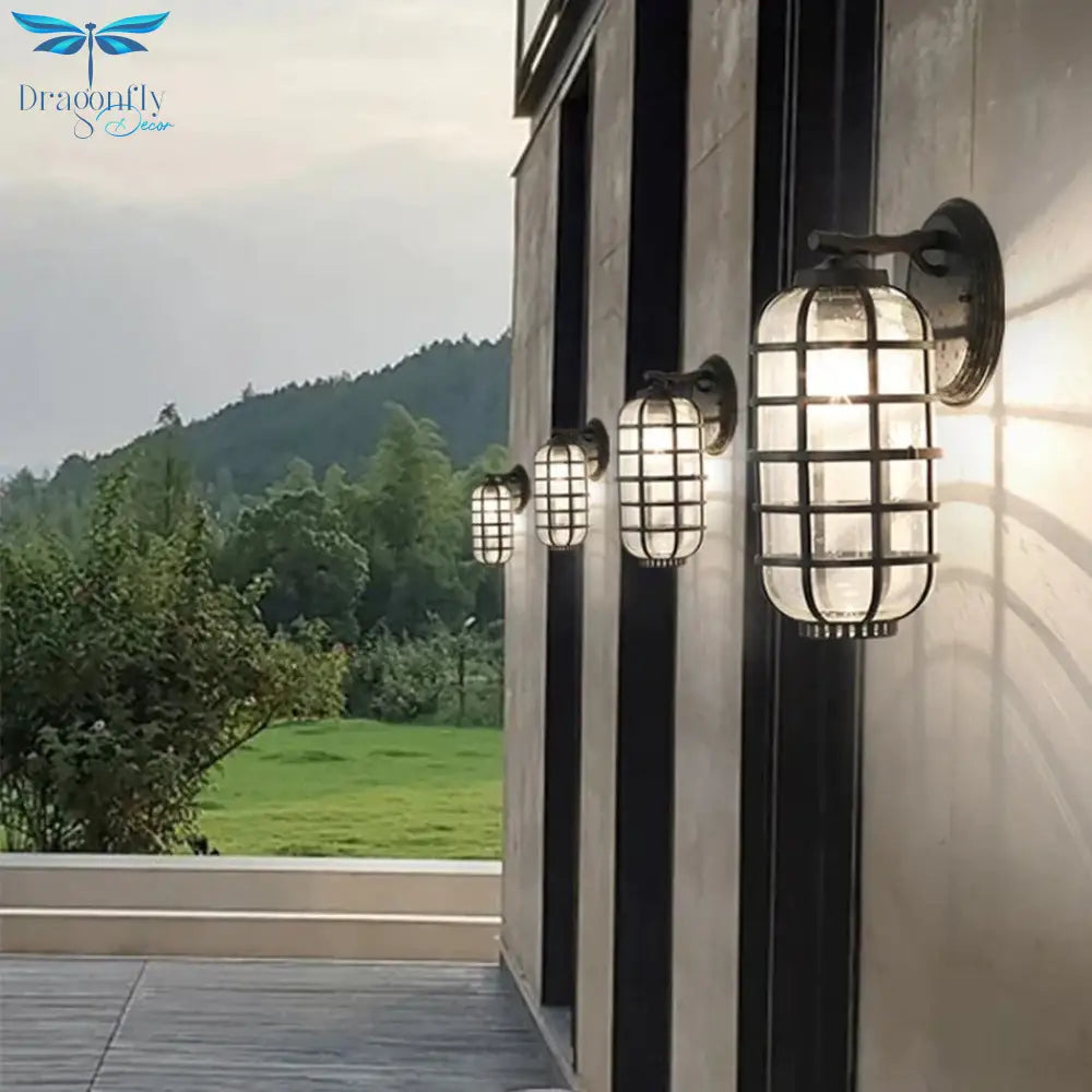 Waterproof Outdoor Wall Lighting E27 Bulb Retro Vintage Black Glass For Garden Porch Sconce Lights