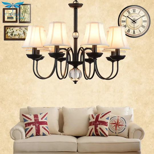 White 3/5/6 Lights Chandelier Light Fixture Traditional Fabric Tapered Pendant Lamp